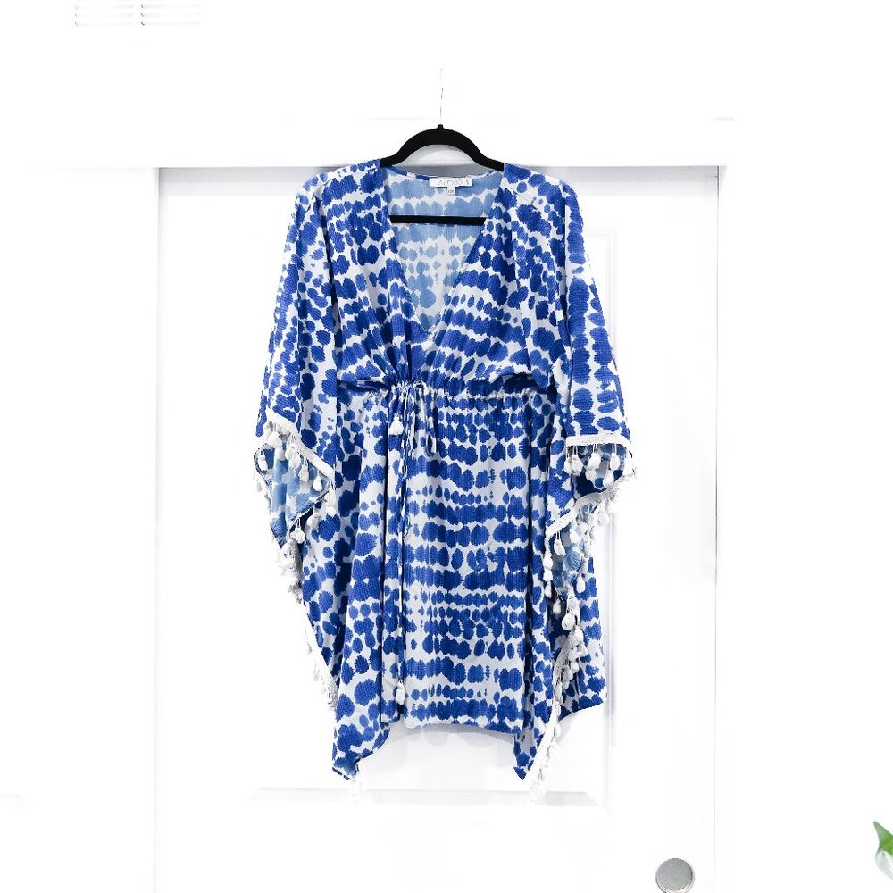 Alexis OS Julia Blue White Poncho Kaftan with Tassel